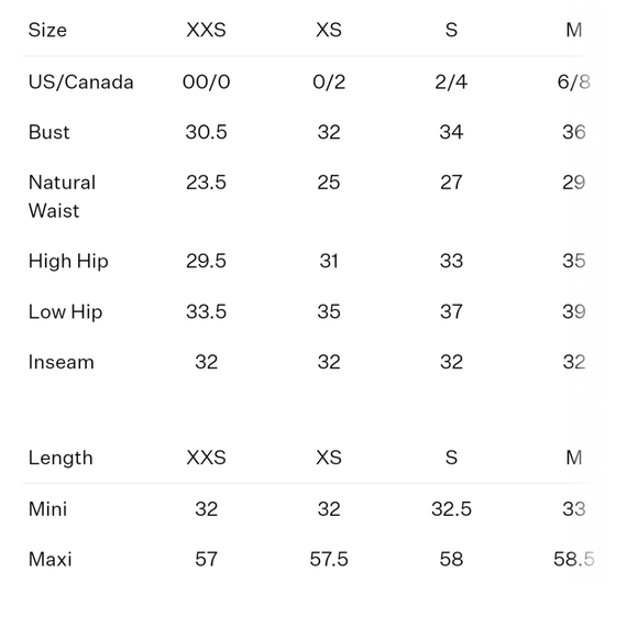 For Love and Lemons size chart Reference - Picture 2 of 4